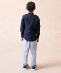 Shirt With Double Button Band Collar And Stripe Linen Pants