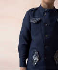 Shirt With Double Button Band Collar And Stripe Linen Pants