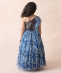 Floral Print Chiffon Gathered Gown With Metallic Bodice
