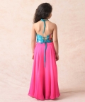 Embroidered Ayra Halter Neck Top With Ombre Pink Lehenga