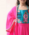 Embroidered Ayra Halter Neck Top With Ombre Pink Lehenga