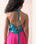Embroidered Ayra Halter Neck Top With Ombre Pink Lehenga