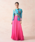 Ayra Chanderi Silk Jacket With Blouse And Ombre Lehenga