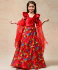 Hand Embroidered Lehenga With Ruffle Blouse And Dupatta