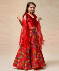 Hand Embroidered Lehenga With Ruffle Blouse And Dupatta
