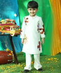 Coloured Leather Splash Kurta Set For Boy