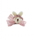 Cream Bunny Head With Dusky Pink Bow On A Lace Bow Aligator Clip