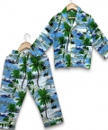 Day Tropical Print Blue Night Suit