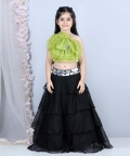Organza Flower Detailing With Pearl Blouse And Acrylic Belt Work 
