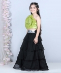 Organza Flower Detailing With Pearl Blouse And Acrylic Belt Work 