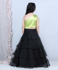 Organza Flower Detailing With Pearl Blouse And Acrylic Belt Work 