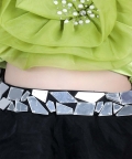 Organza Flower Detailing With Pearl Blouse And Acrylic Belt Work 