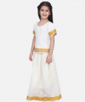 Half Sleeve South Indian Pavda Pattu Lehenga-White