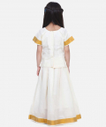 Half Sleeve South Indian Pavda Pattu Lehenga-White
