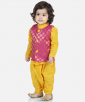 Cotton Dhoti Kurta with Jacket-Yellow