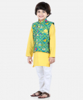 Patan Patola Jacket Kurta Pajama 3 piece set-Yellow