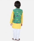 Patan Patola Jacket Kurta Pajama 3 piece set-Yellow