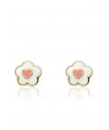 Frosted Enamel Flowers With Heart Center Earring