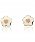 Frosted Enamel Flowers With Heart Center Earring