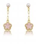 Paperclip Chain & Pink Mother Of Pearl Flower Dangle Earring
