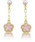 Paperclip Chain & Pink Mother Of Pearl Flower Dangle Earring