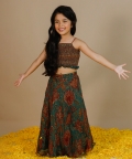 Handblock Printed Doria Lehenga Set With Smocked Crop Top