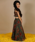 Handblock Printed Doria Lehenga Set With Smocked Crop Top