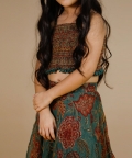 Handblock Printed Doria Lehenga Set With Smocked Crop Top