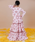 Handblock Printed Tiered Lehenga Crop Top Set