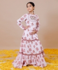 Handblock Printed Tiered Lehenga Crop Top Set