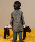 Chanderi Hand Block Printed Kurta Set In Olive Green