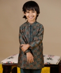 Chanderi Hand Block Printed Kurta Set In Olive Green