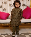 Hand Embroidered Block Printed Chanderi Kurta Set