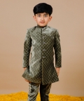 Green Silk Vevlet Quilted Jodhpuri