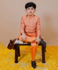 Yellow Printed Silk Chanderi Quilted Jodhpuri Set