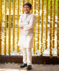 Ethnic Kurta With Off White Embroidered Jacket And Pyjama