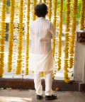 Ethnic Kurta With Off White Embroidered Jacket And Pyjama