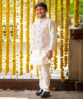 Ethnic Kurta With Off White Embroidered Jacket And Pyjama