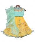 Aqua Blue Tassel Top with Yellow Gota Lehenga