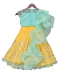 Aqua Blue Tassel Top with Yellow Gota Lehenga