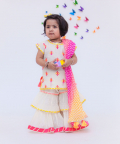 White Multi Colour Bootie Kurti with Sharara 