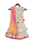 White Multi Colour Bootie Kurti with Sharara 
