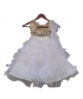 Beige Choli with White Organza Lehenga
