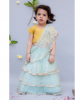 Light Blue Chiffon Saree With Yellow Top