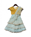 Light Blue Chiffon Saree With Yellow Top