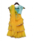 Blue Embroidered Choli with Yellow Saree