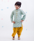 Blue Zig Zag Gota Kurta & Yellow Dhoti