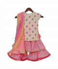 White Multi Colour Bootie Kurti With Pink Sharara 