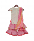 White Multi Colour Bootie Kurti With Pink Sharara 