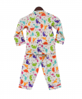 Unisex White Printed Night Suit With Pink Piping
